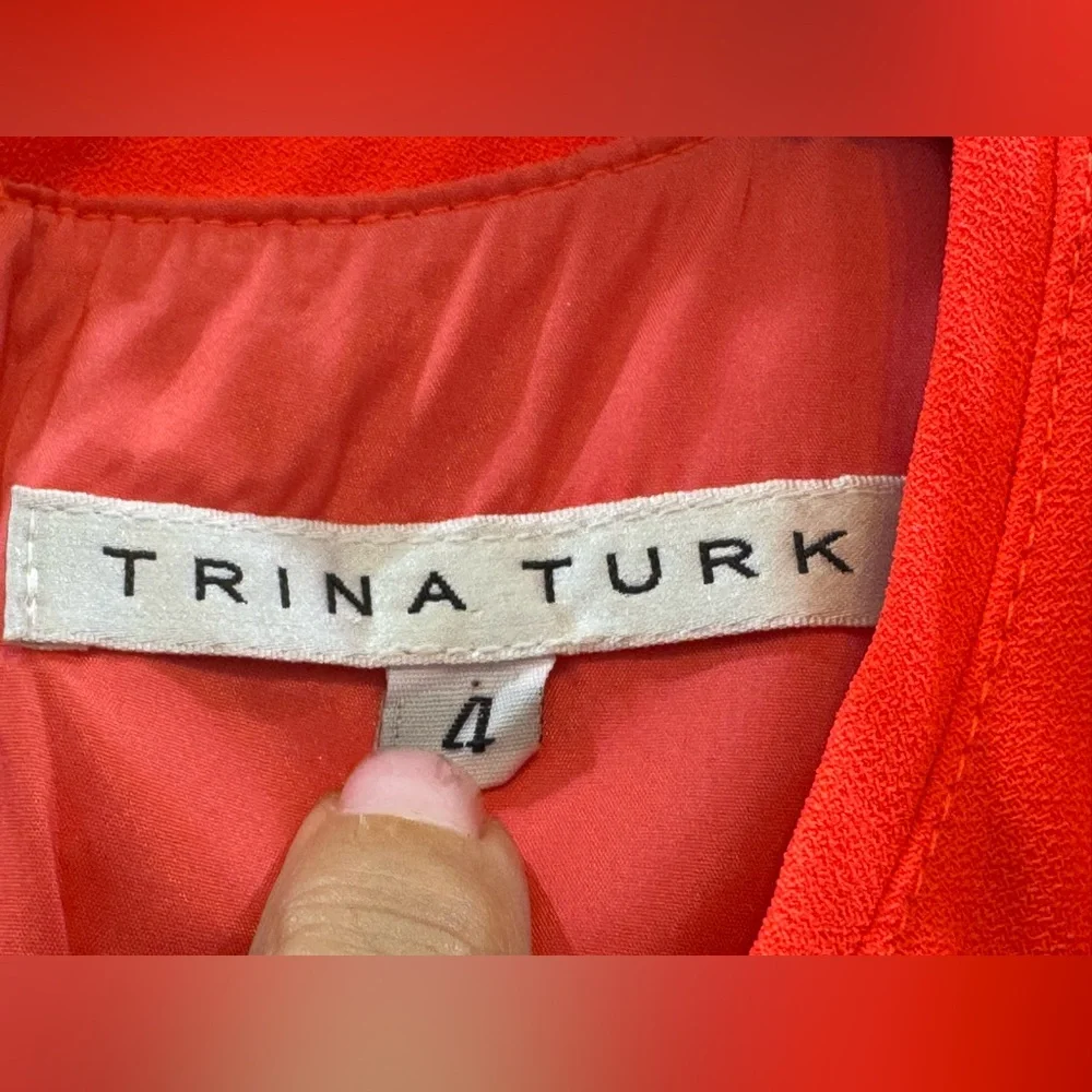 Trina Turk Lysett Crepe Sleeveless Trapeze Dress Neon Coral Size 4 - Picture 3 of 5